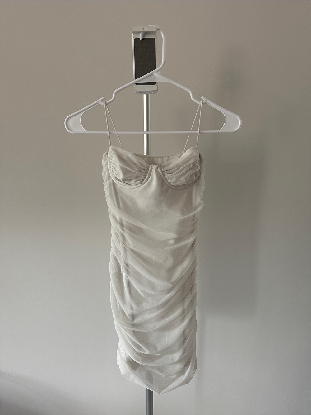 Leau Ruched Ivory Slip Dress with Sculpted Bust